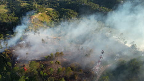 Thick-Smoke-rising-into-sky-during-forest-wildfire-on-green-mountain-of-Dominican-Repubblica