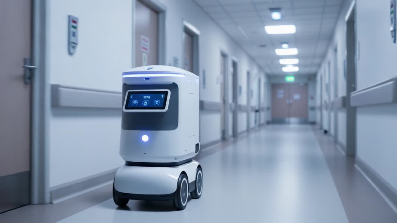 Innovative Robotic Assistant Navigating Hospital Hallway: A Glimpse into the Future of Medical Support and Automation in Healthcare Facilities