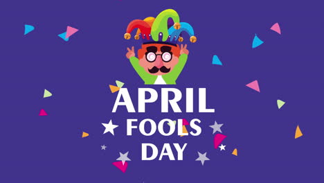 april fools day lettering with comic boy celebrating