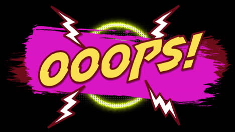 animación de texto ooops sobre círculos de neón sobre fondo negro