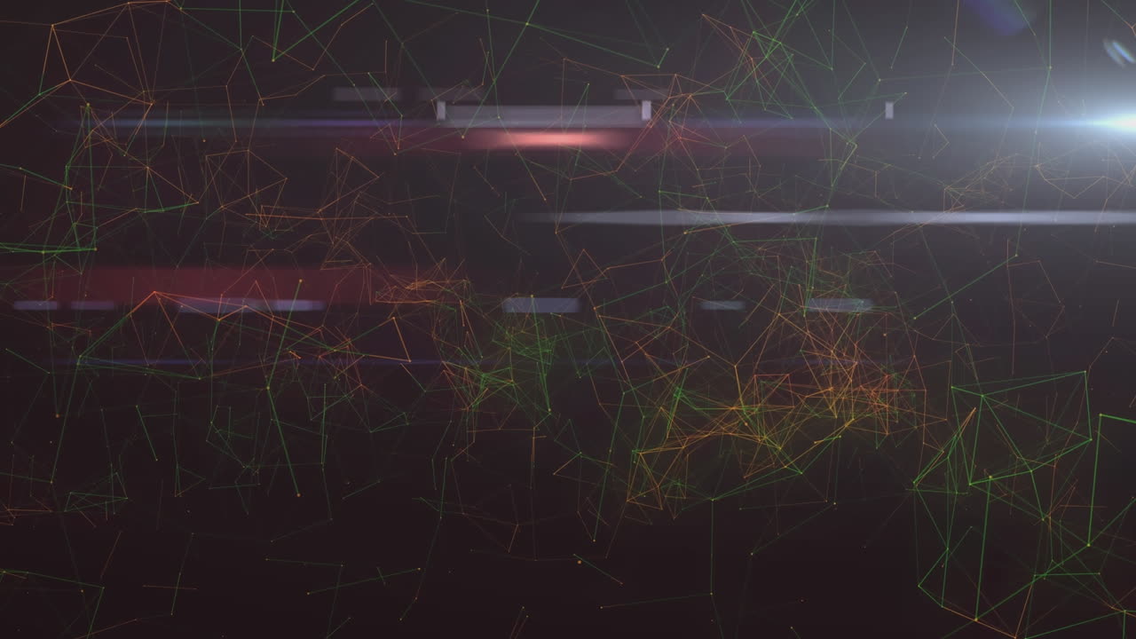 Animation of network of connections spinning with glowing light trails