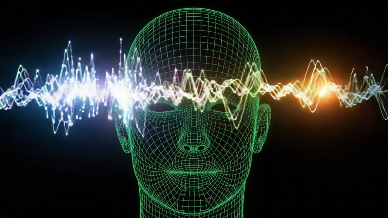 Visualization of Cognitive Processes: A Digital Representation of Thought Waves Illustrated through a Wired Head Model Emphasizing Brain Activity and Neural Interactions