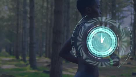animación de una mujer corriendo con escaneo de alcance y reloj moviéndose rápido