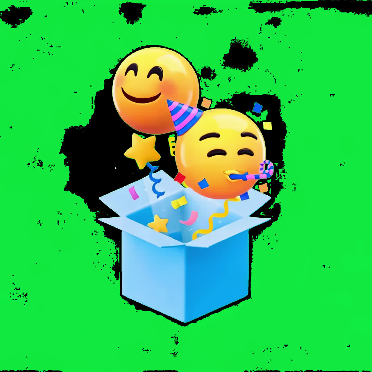 Joyful emojis celebrate surprise animation isolated asset, transparent 4K video, alpha channel