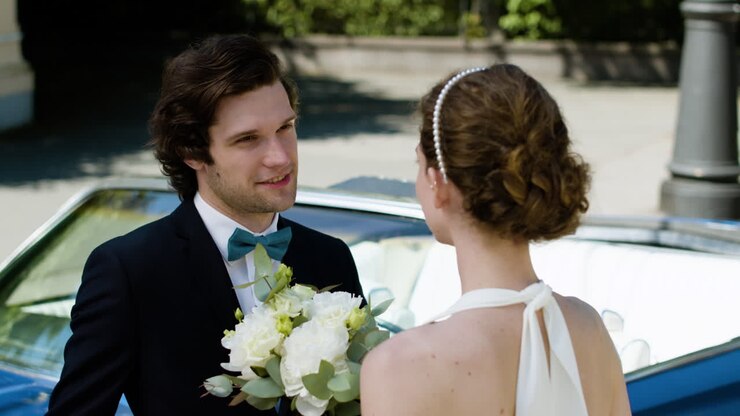 Just married couple in the street