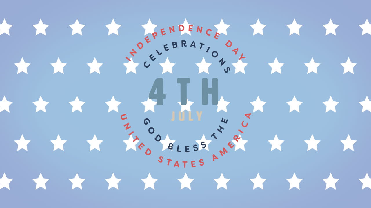 animación del día de la independencia del 4 de julio texto sobre estrellas en fondo azul