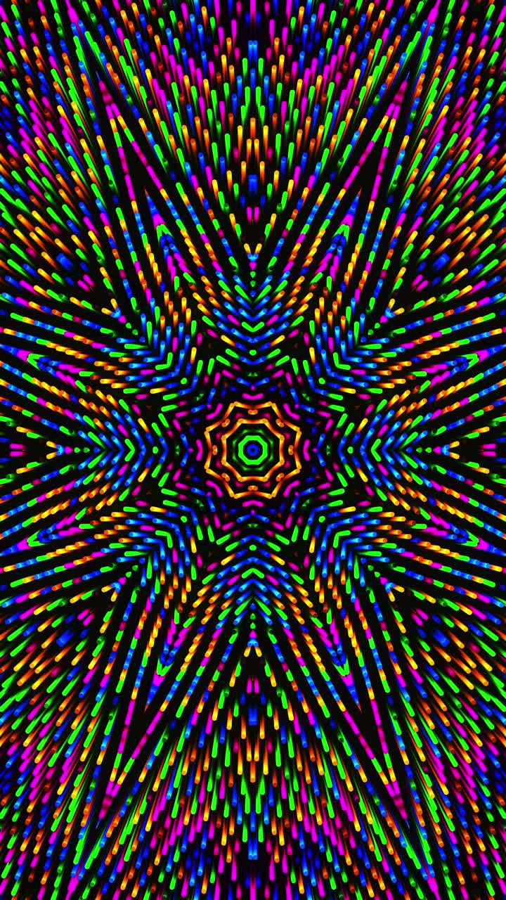 Sfondo astratto colorato con design circolare al centro. Loop VJ caleidoscopico verticale