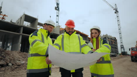 Ein-Team-Professioneller-Bauingenieure-Auf-Der-Baustelle-Prüft-Den-Bauplan