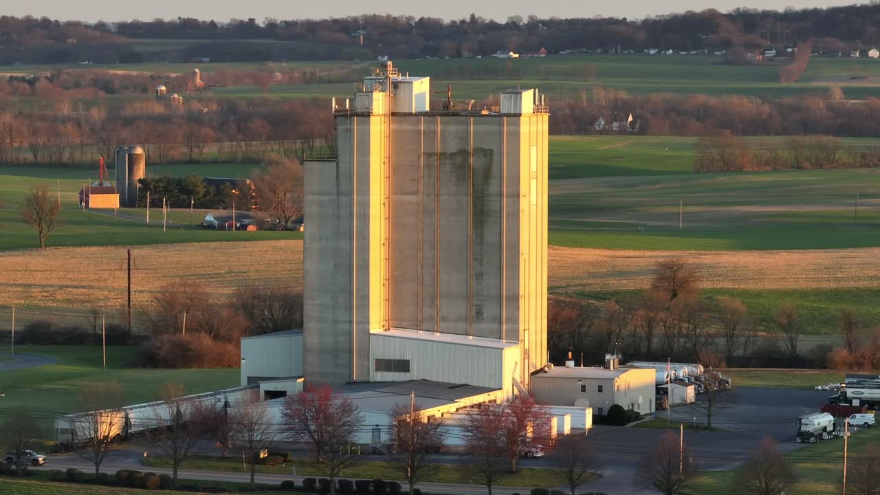 Large Grain Elevator Complex in Rural Landscape