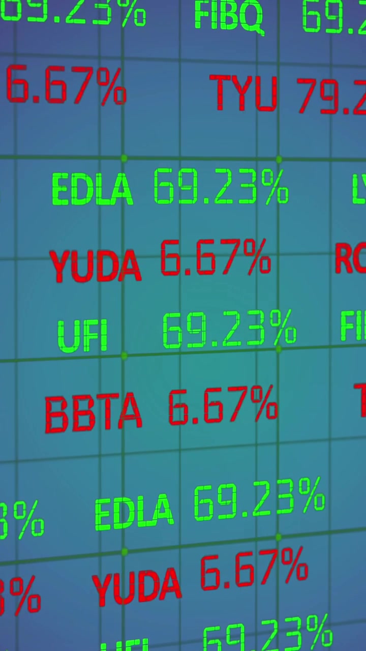 Animazione dell'elaborazione di dati finanziari su sfondo blu