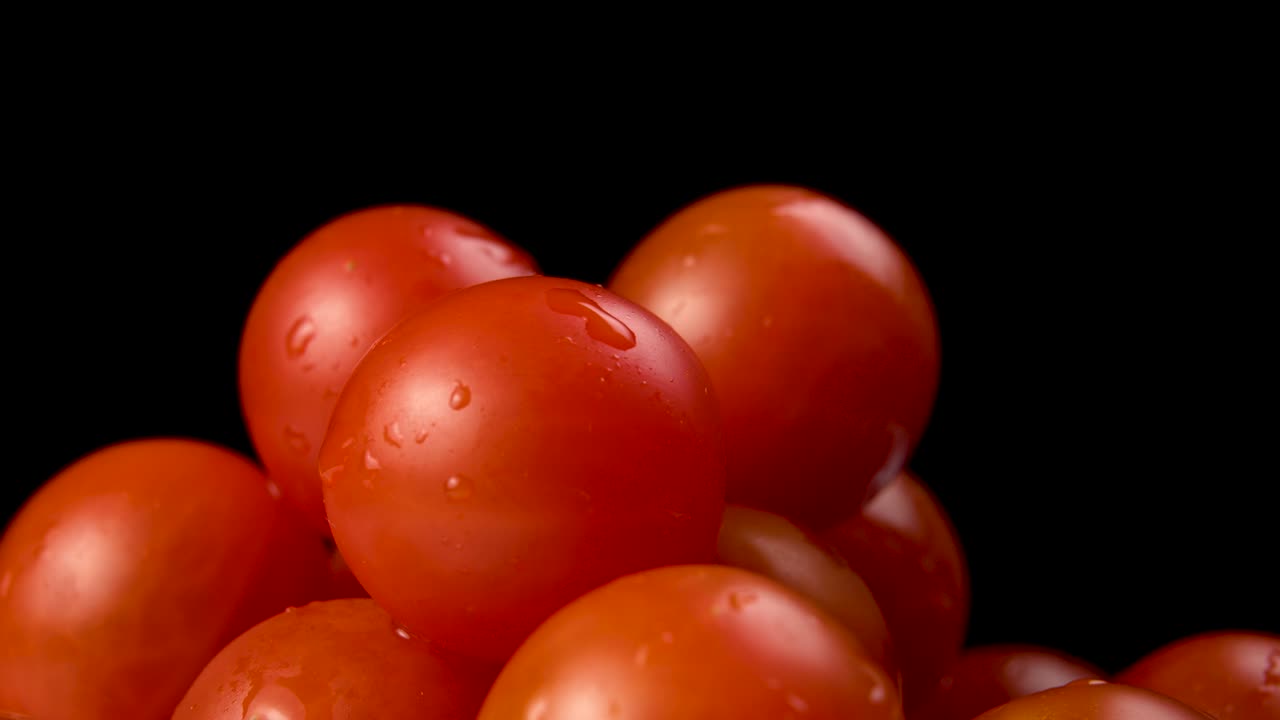 검은 바탕에 신선한 체리 토마토