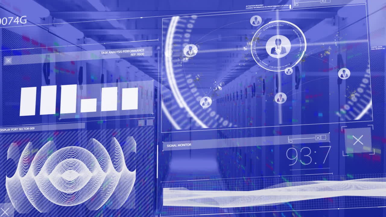 컴퓨터 서버를 통해 통계 및 데이터 처리의 애니메이션