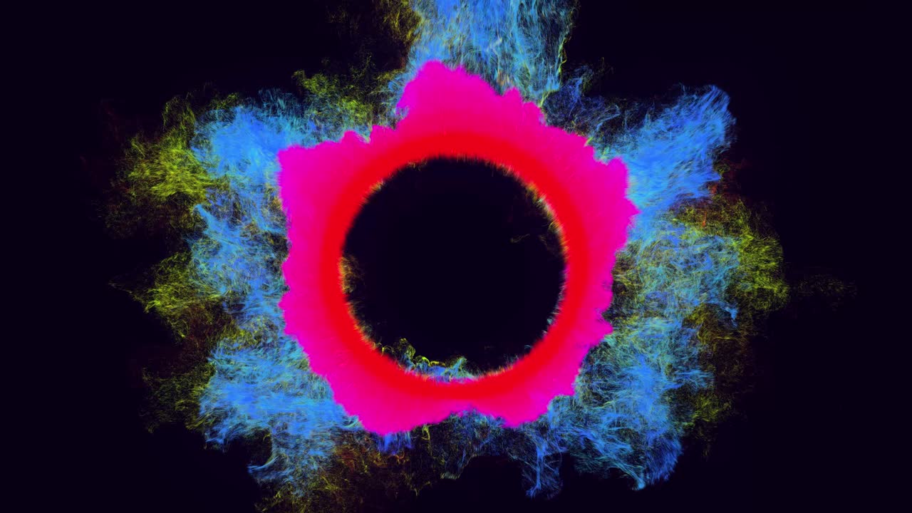 ondas de choque. las partículas de brillo se extienden como efecto de tinta. luma mate como canal alfa. la bola emisora emite remolinos de partículas de brilla que forman rastros de luz. nube de partículas. bg colorido hermoso con partículas