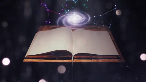 open blank page book with animated 3d galaxy