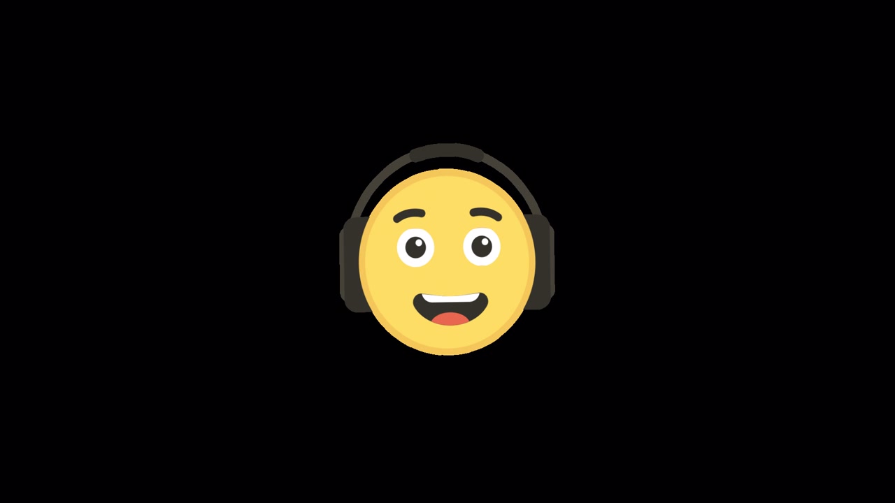 Animated Happy Emoji Face Wearing Headphones