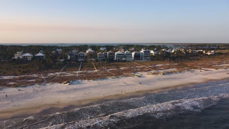 aerial view of beach houses at sunset