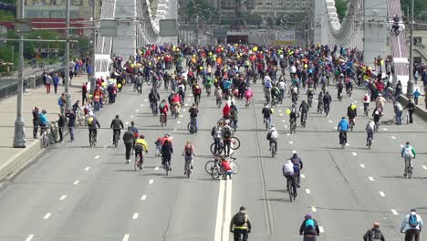 concept bike and a healthy lifestyle. tens of thousands of people on bicycle parade. aerial view