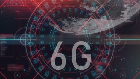 animation of scope scanning and 6g text with globe