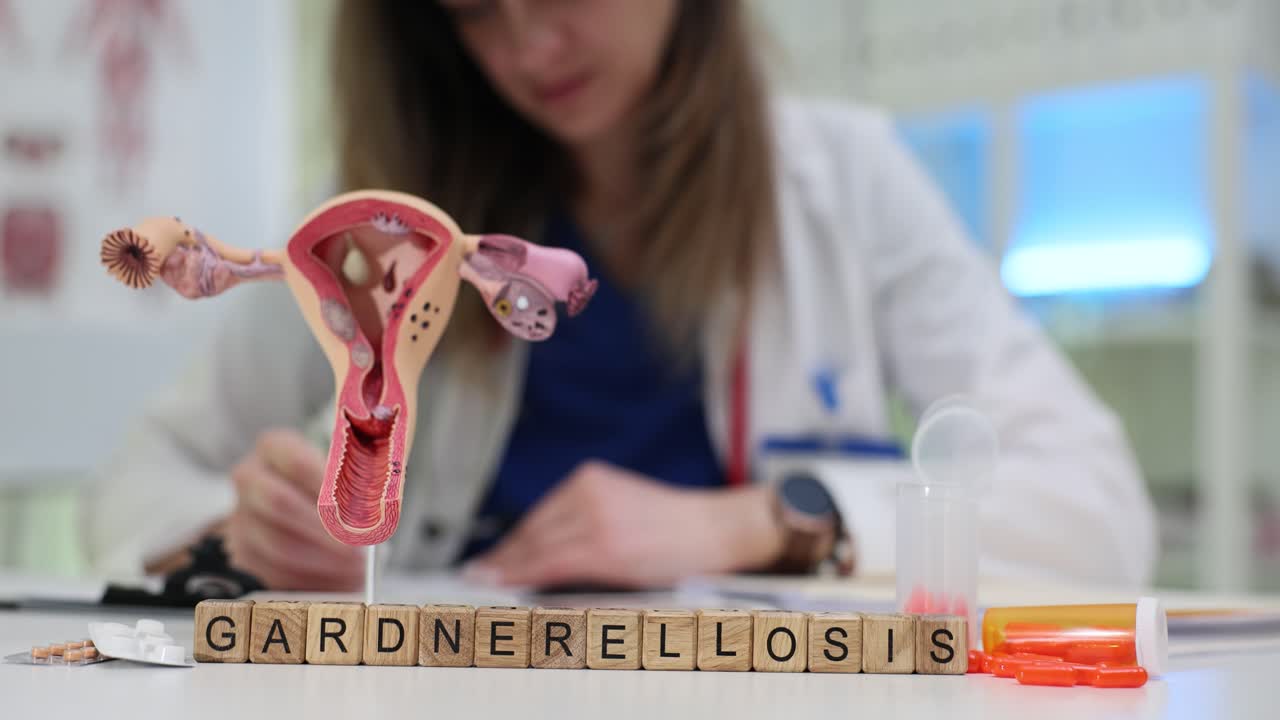 Gardnerellosis Word Blocks with Female Uterus Anatomy Model
