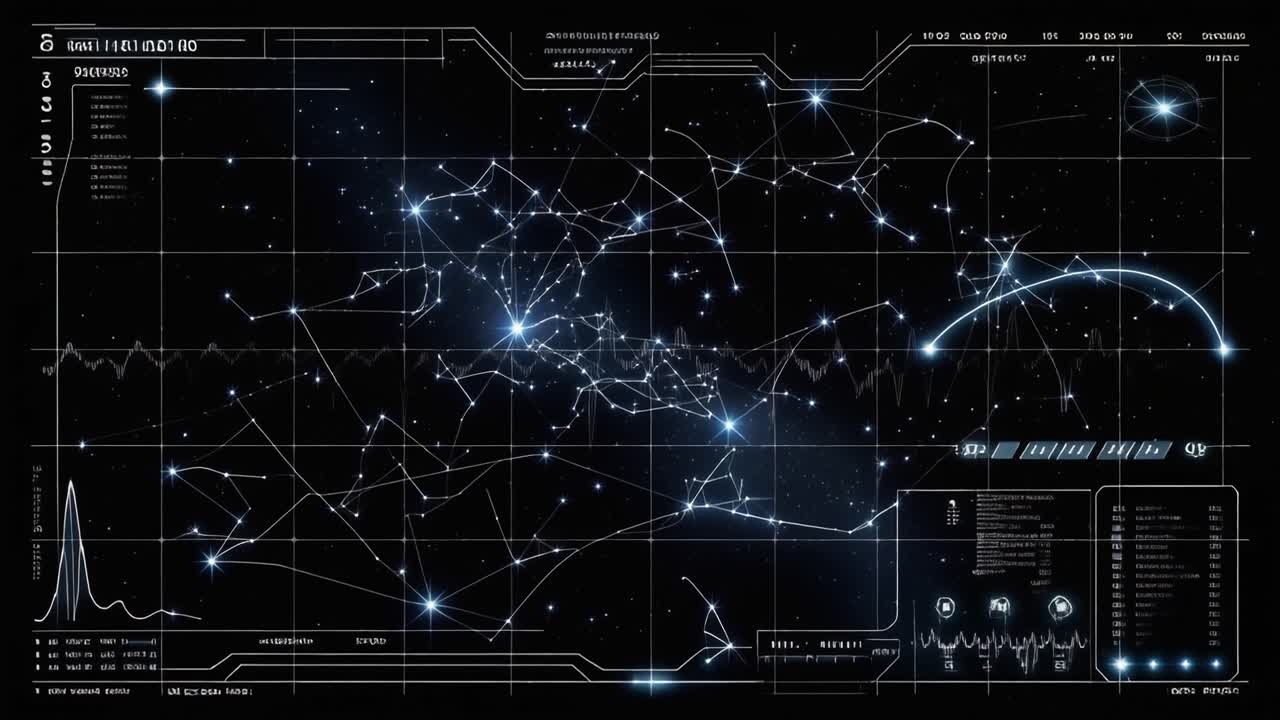 Futuristic Digital Interface with Network Connections and Data Waveform