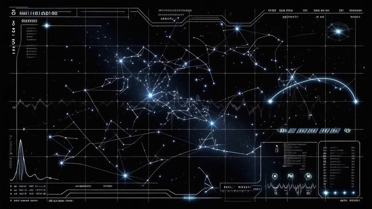 Futuristic Digital Interface with Network Connections and Data Waveform
