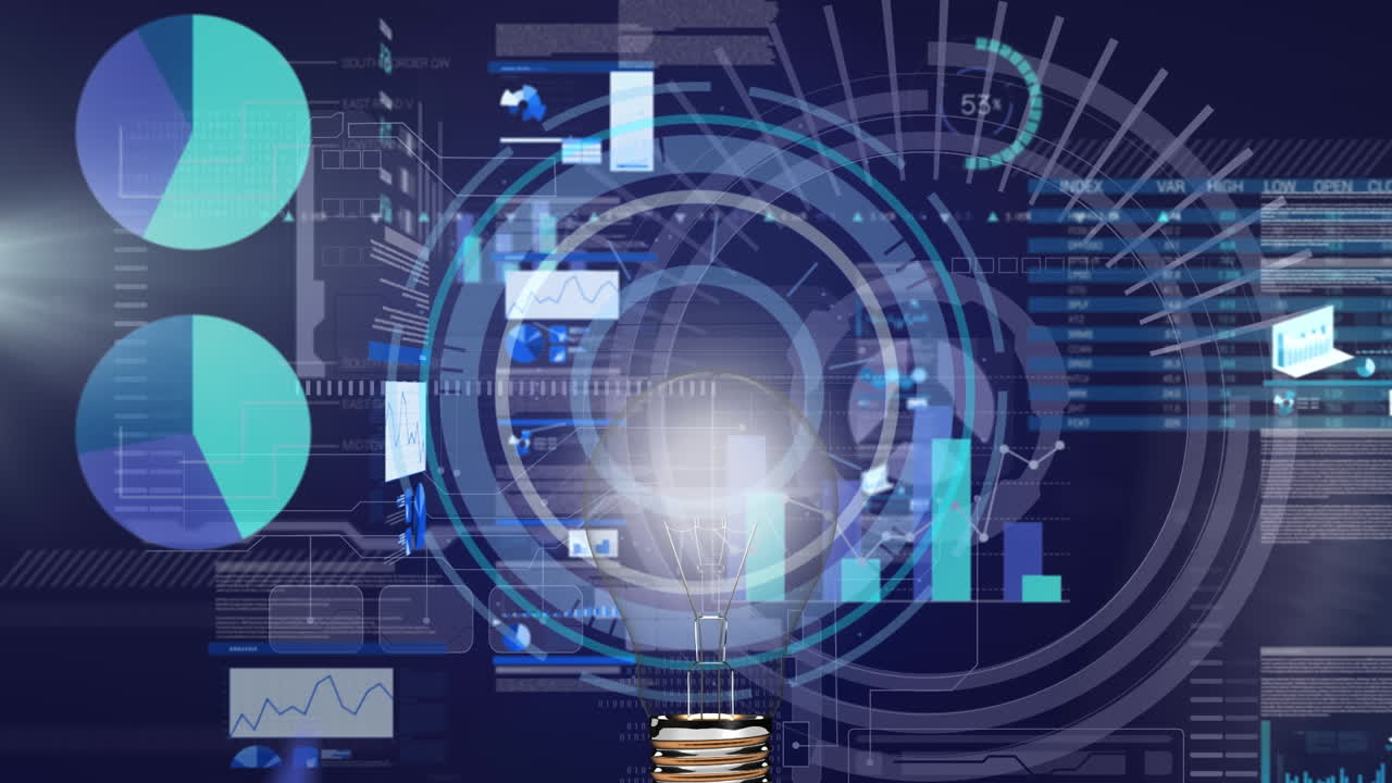 animación del escaneo del alcance sobre el procesamiento de datos sobre fondo azul