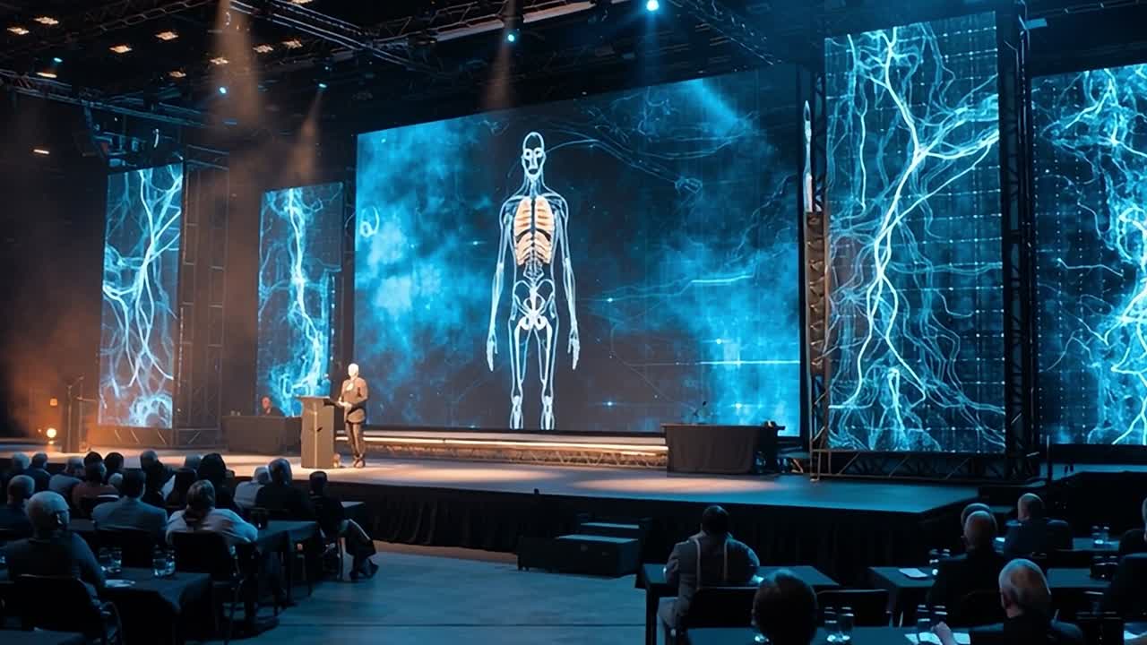Innovative presentation on human anatomy in a large auditorium setting