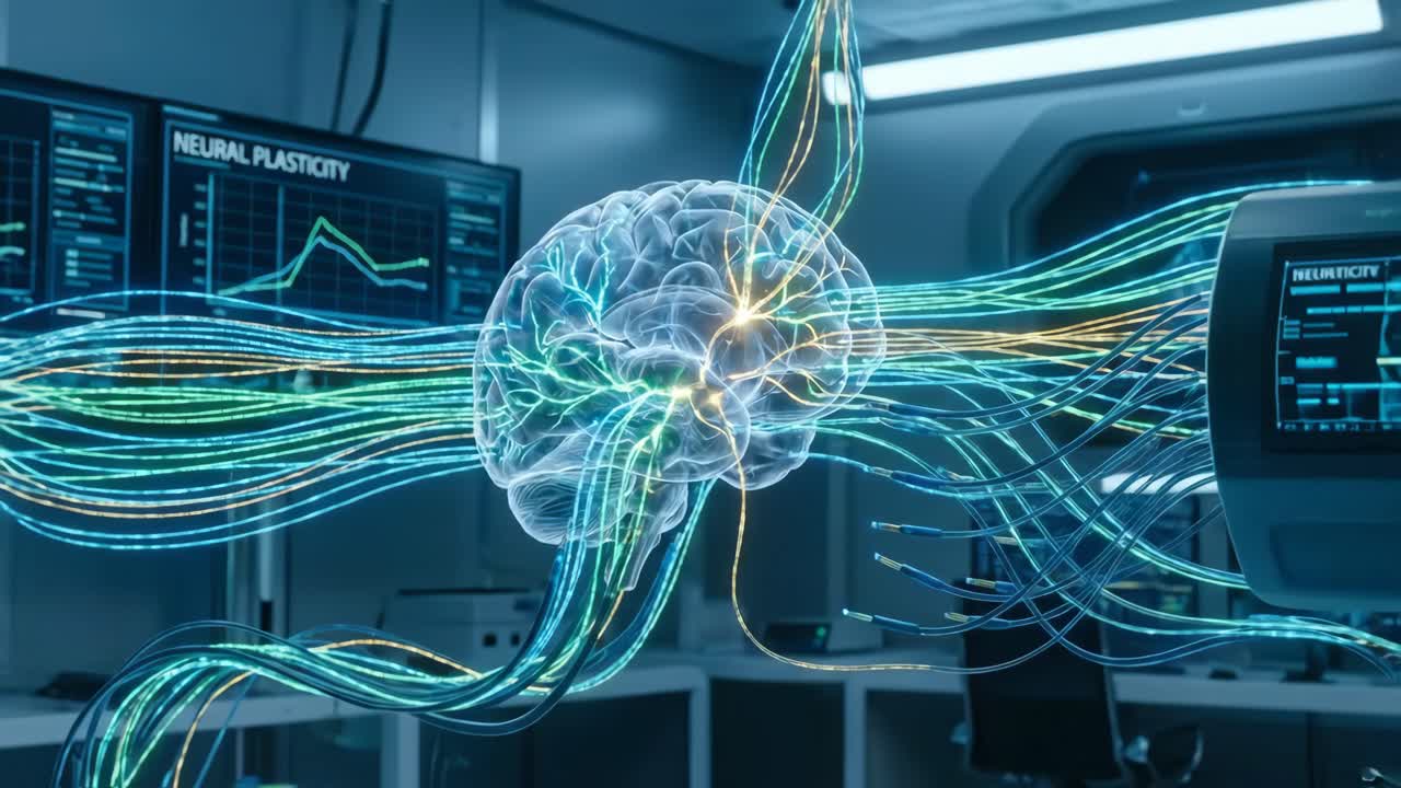 Conceptual Human Brain with Glowing Neural Network and Data Connections