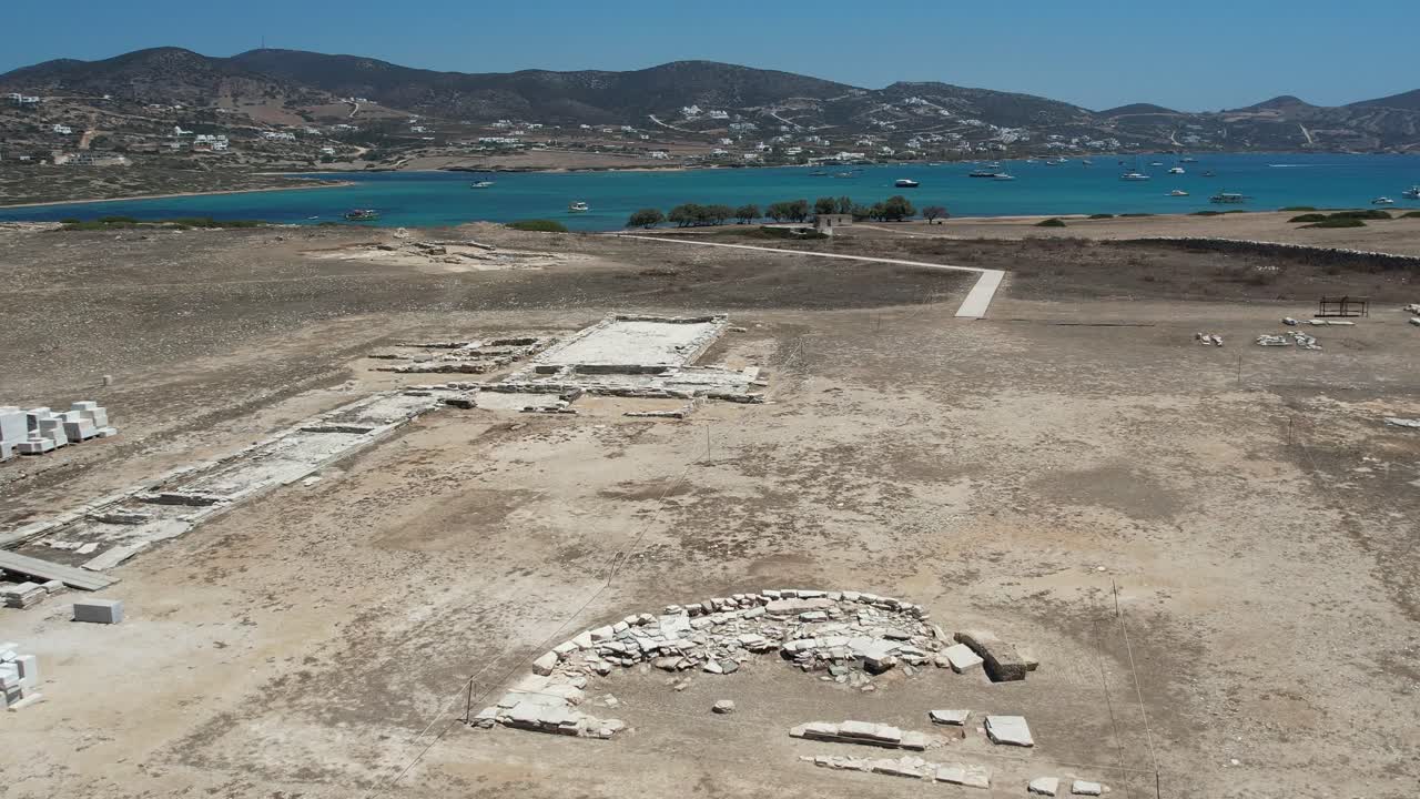 Aerial views from over the ancient Greek Ruins on the Island of Despotiko