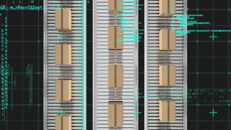 animación del procesamiento de datos sobre cajas de cartón en cintas transportadoras