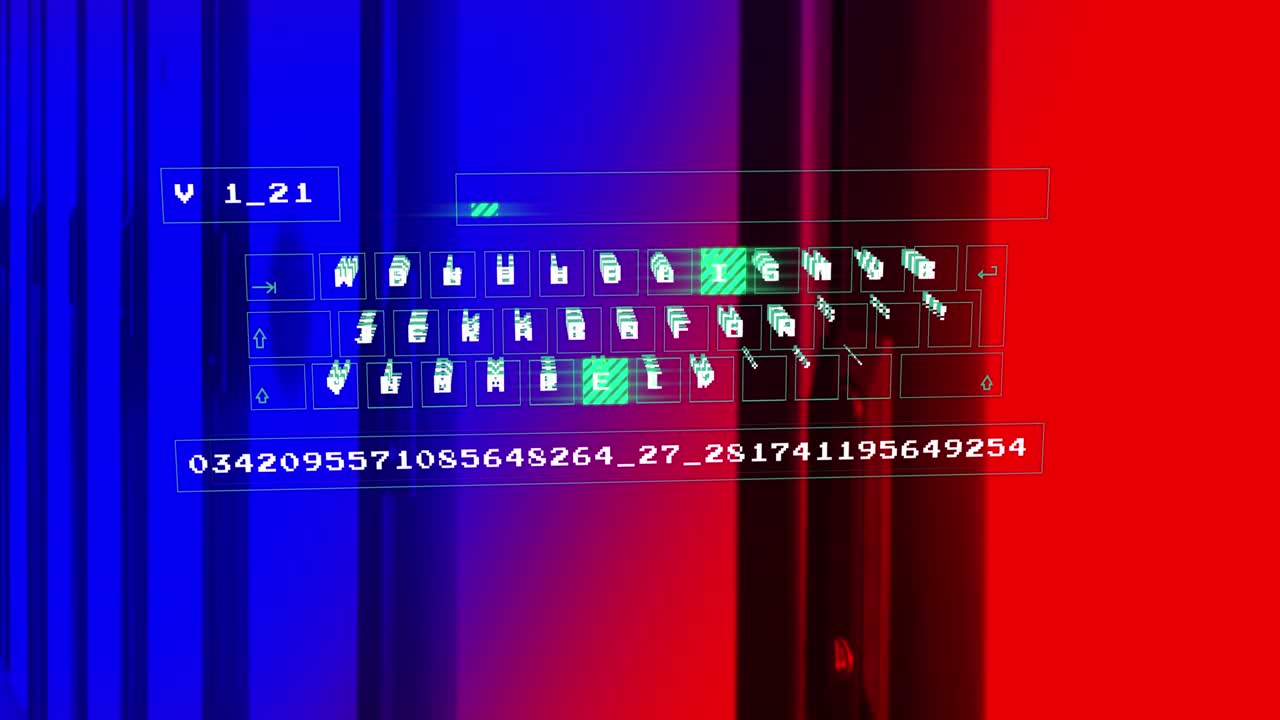 Animation of virtual keyboard against computer server room