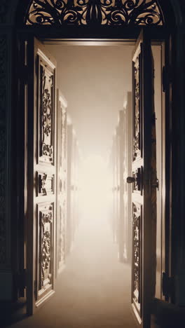 many antique doors leading to a glowing passage