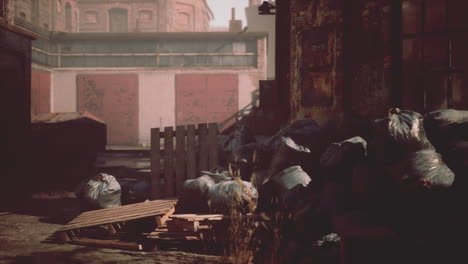 pile of garbage bags in abandoned industrial area