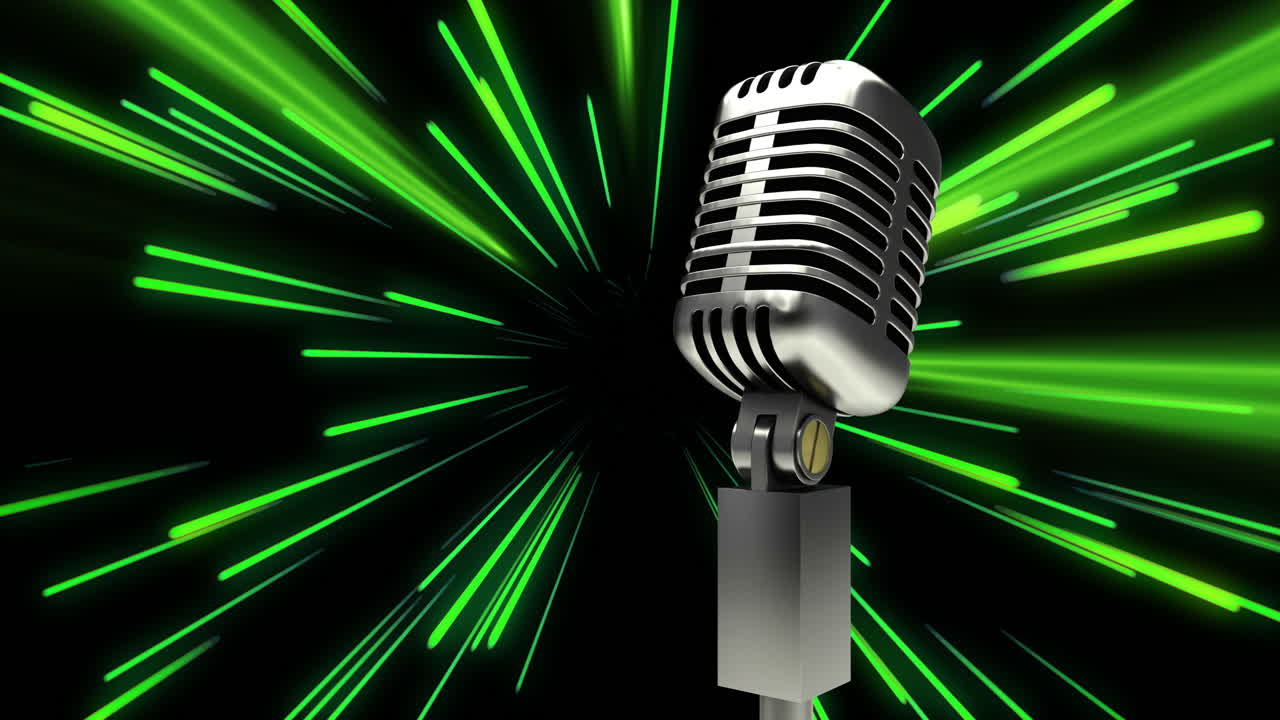 Animation of microphone over neon colourful shapes