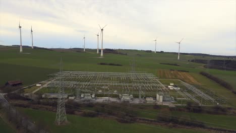 aerial view of windmill ecology substation in sauerland, germany