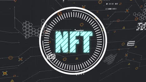 animación del texto nft sobre el procesamiento de datos en fondo negro