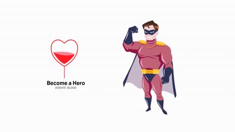 animation of become a hero over medical icons on white background