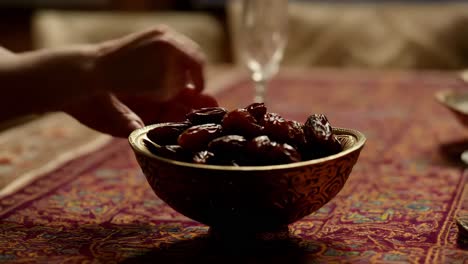 evening feast with dates and drink under the crescent moon