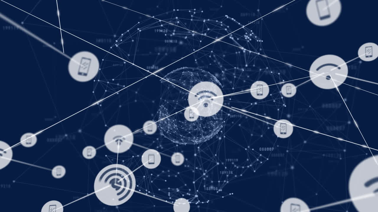 animación de la red de conexiones con iconos en todo el mundo