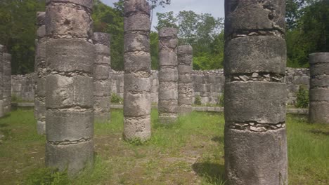 Gimbal close-up panning shot of the Court of 1000 Columns at Chichen Itza in Yucatan, Mexico. 4K
