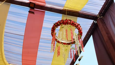 beautiful ornamental hanging flower chandelier from outdoor wedding tents