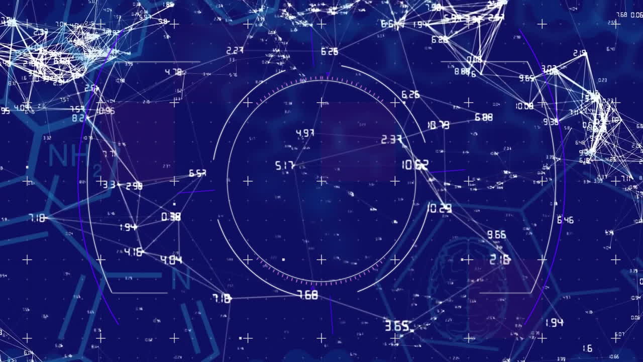 Animation of data processing and network of connections over scope