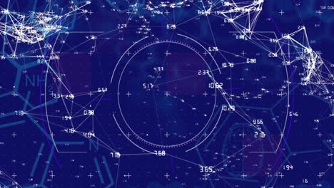 animation of data processing and network of connections over scope