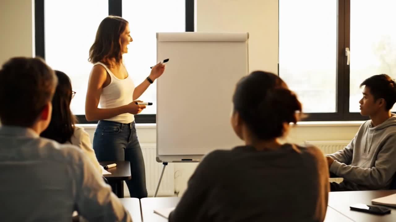 Donna che presenta un'idea di business durante una riunione di workshop aziendale