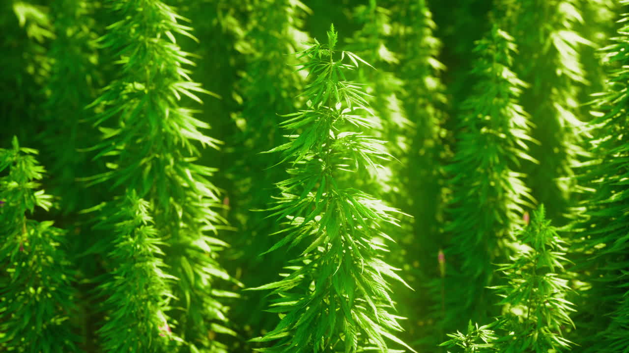 Lush green aquatic plants thriving in sunlight near a serene water body