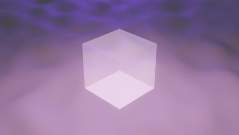 white transparent glowing box floating above a wavy surface. seamless loop concept motion graphics animated object