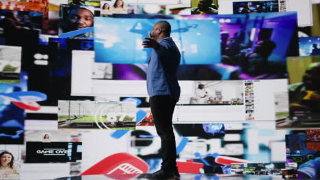 african american man connected to a global network through mobile devices