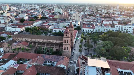 aerial view of cityscape with cathedral and buildings
