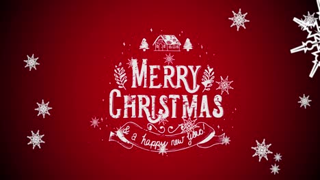 Animation-of-christmas-greetings-text-over-snow-falling-on-red-background