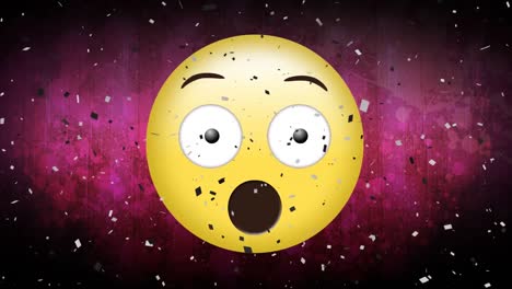 Animación-De-Confeti-Cayendo-Sobre-Emoji-Sorprendido-Sobre-Fondo-De-Viñeta-Roja